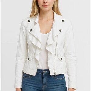 White House Black Market White Ruffled Jean Jacket